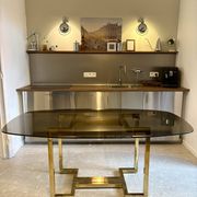 Table à manger Belgo chrome années 70 verre fumé