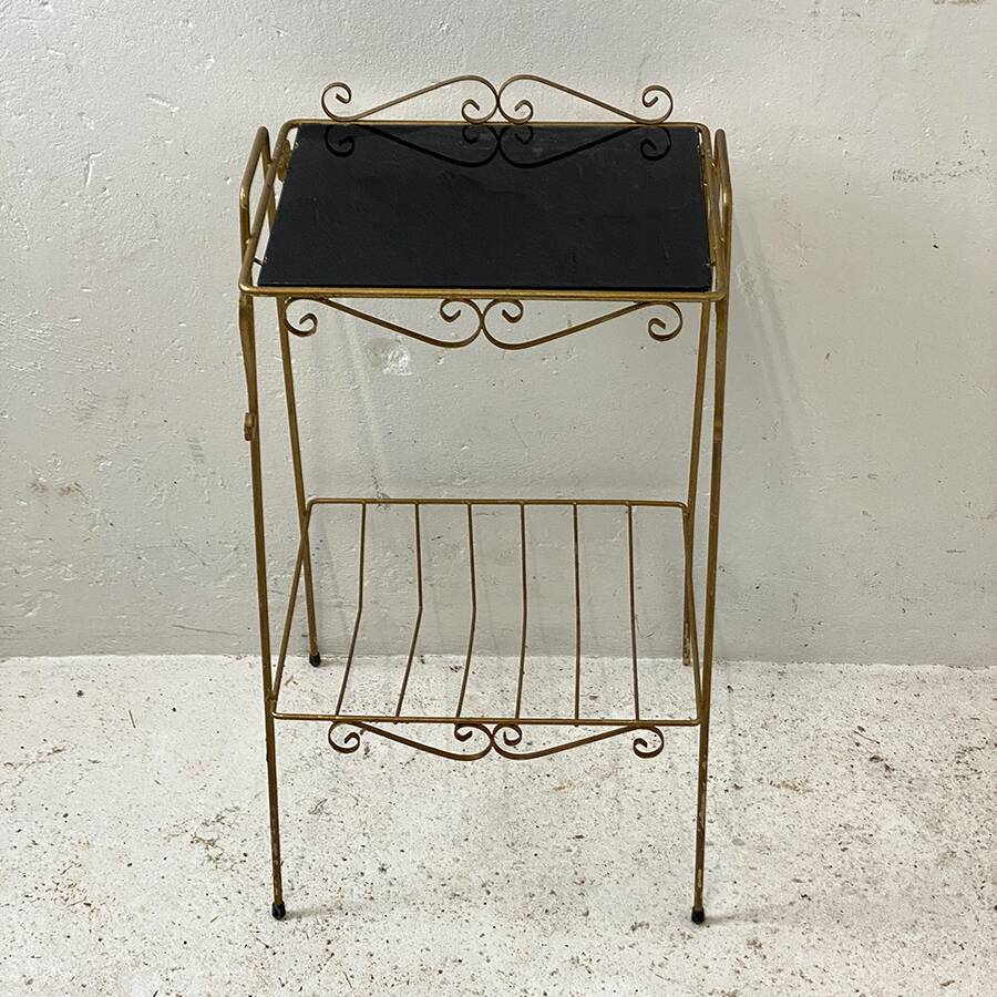 Gold metal and black glass side table