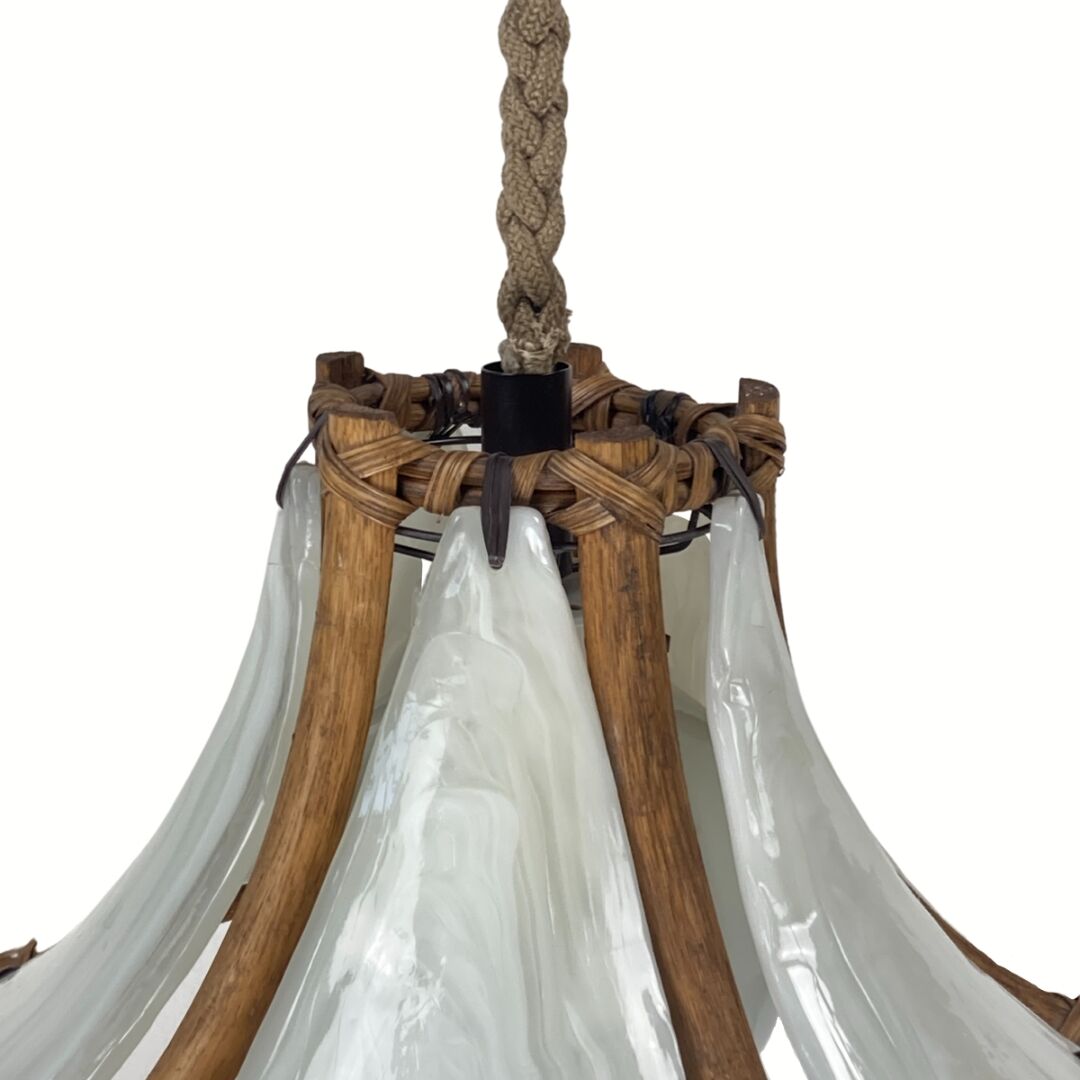 Bamboo acrylic and opaline hanging pendant, 1970,  58cm