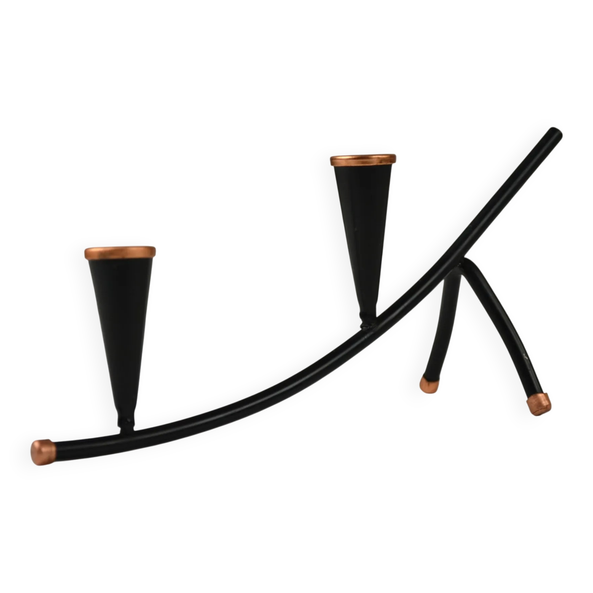 Black Painted Metal Candle Holder with Copper Detailing – Gunnar Ander for Ystad-Metall, Sweden, 1950s