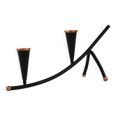 Black Painted Metal Candle Holder with Copper Detailing – Gunnar Ander for Ystad-Metall, Sweden, 1950s
