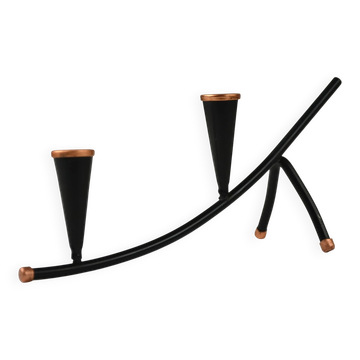 Black Painted Metal Candle Holder with Copper Detailing – Gunnar Ander for Ystad-Metall, Sweden, 1950s