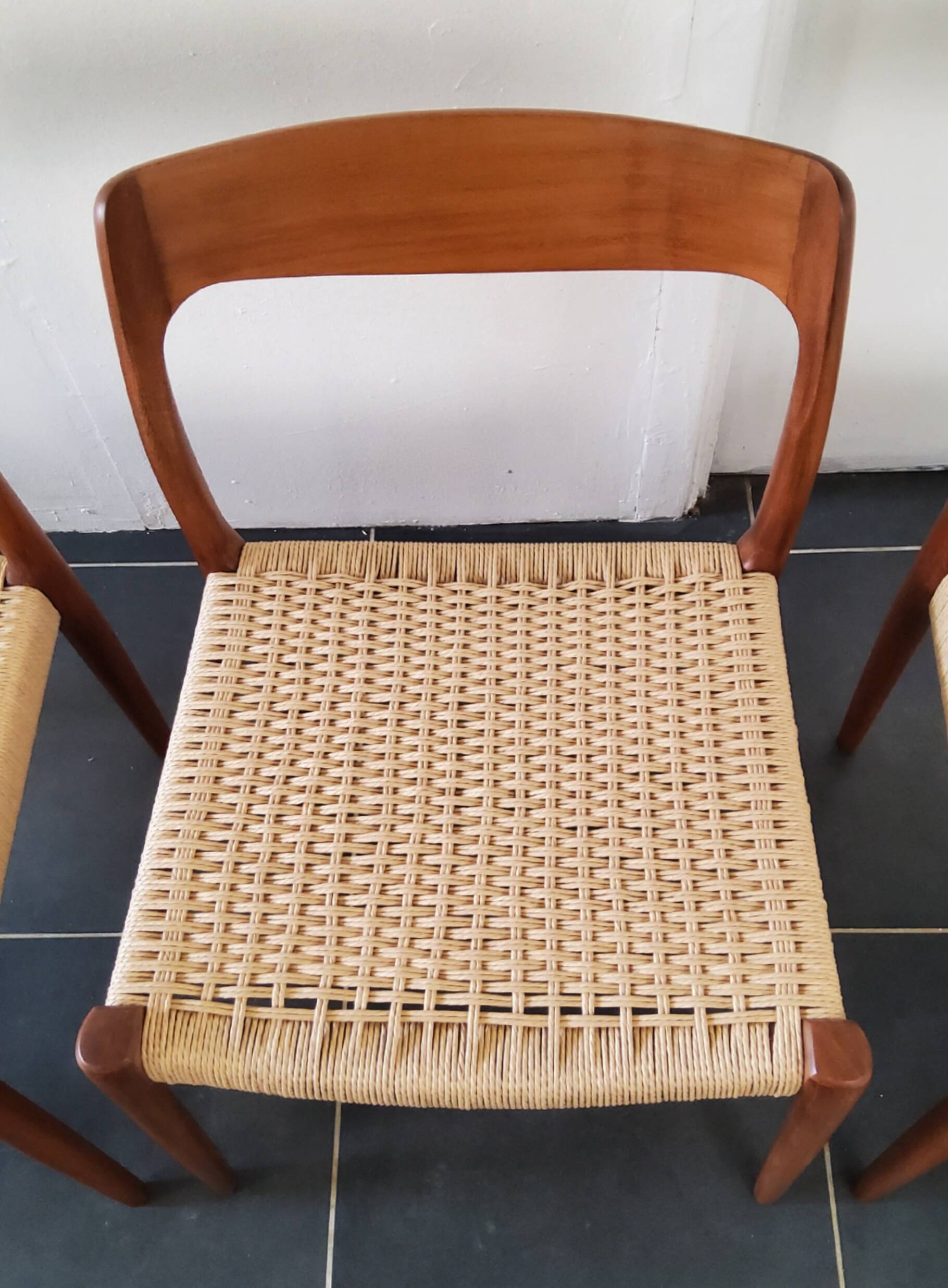 Danish dining chairs in wood and paper cord