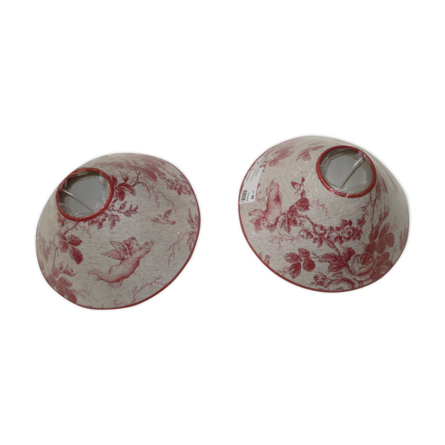 Paire d'abat_jour anciens en toile de jouy rose