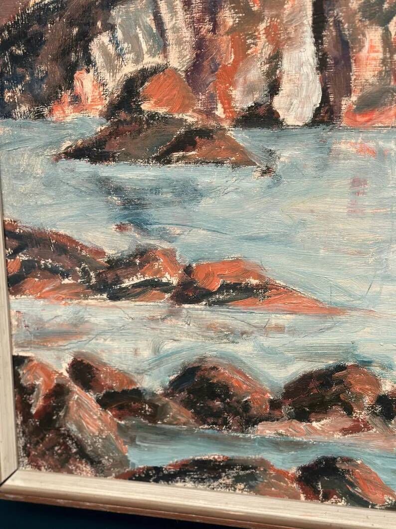 Original Large Swedish Oil on Panel – “Coastal Landscape” – Signed – Vintage & Framed