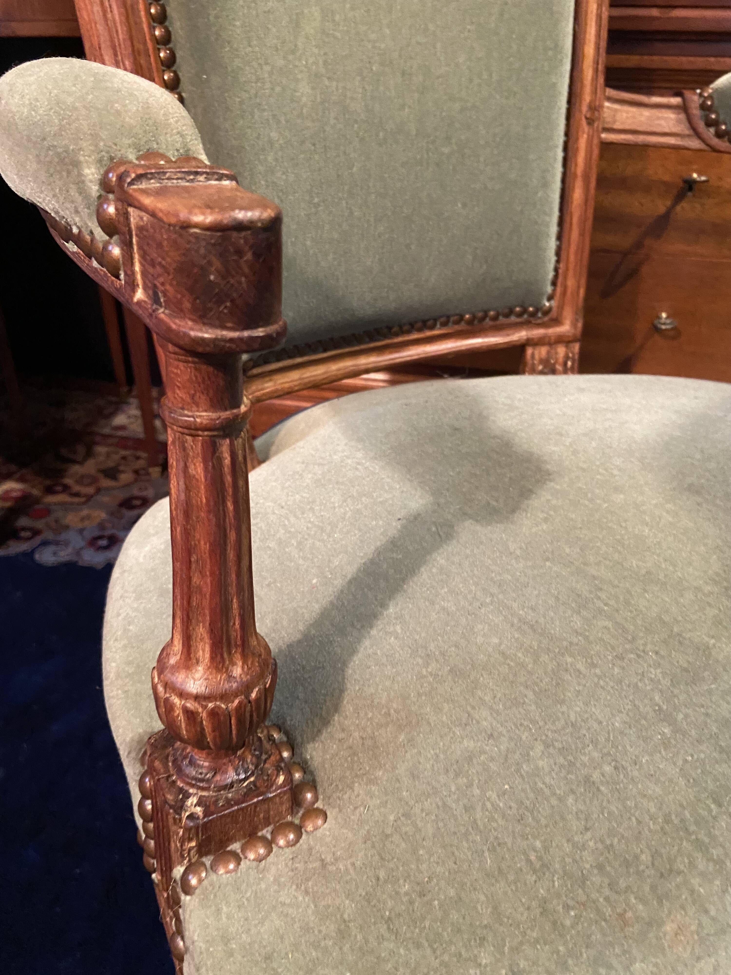 18th century Louis XVI green velvet cabriolet armchair