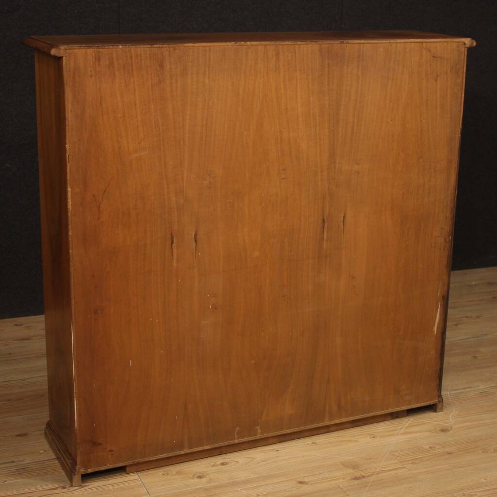 Pair of Italian bookcases in walnut wood with glass doors