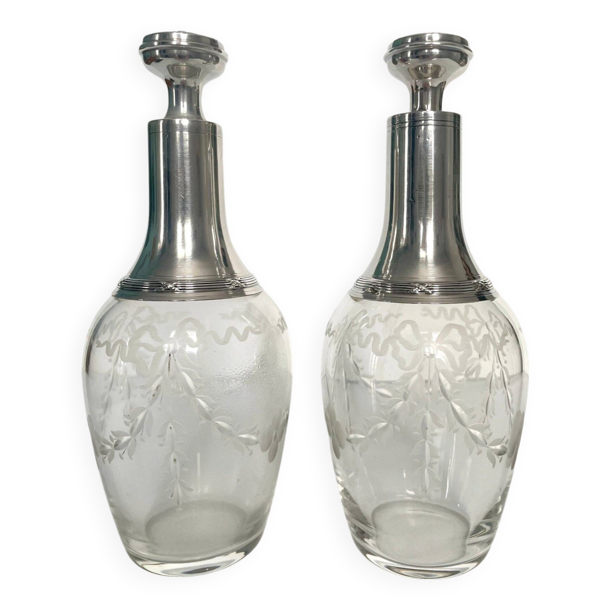 Pair of crystal and silver decanters - early 20th century
