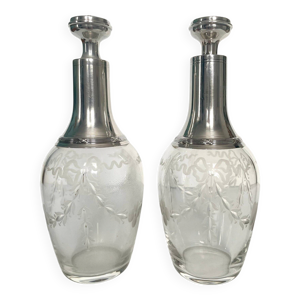 Paire de carafes en cristal - argent