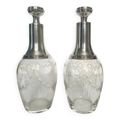 Paire de carafes en cristal et argent - début du XXe siècle