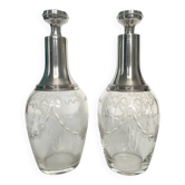 Pair of crystal and silver decanters - early 20th century