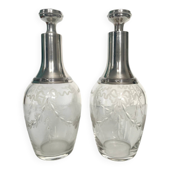 Pair of crystal and silver decanters - early 20th century