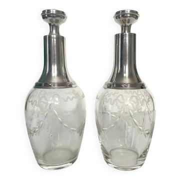 Paire de carafes en cristal et argent - début du XXe siècle