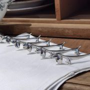 set of 6 knife holders in silver metal basset/dachshund