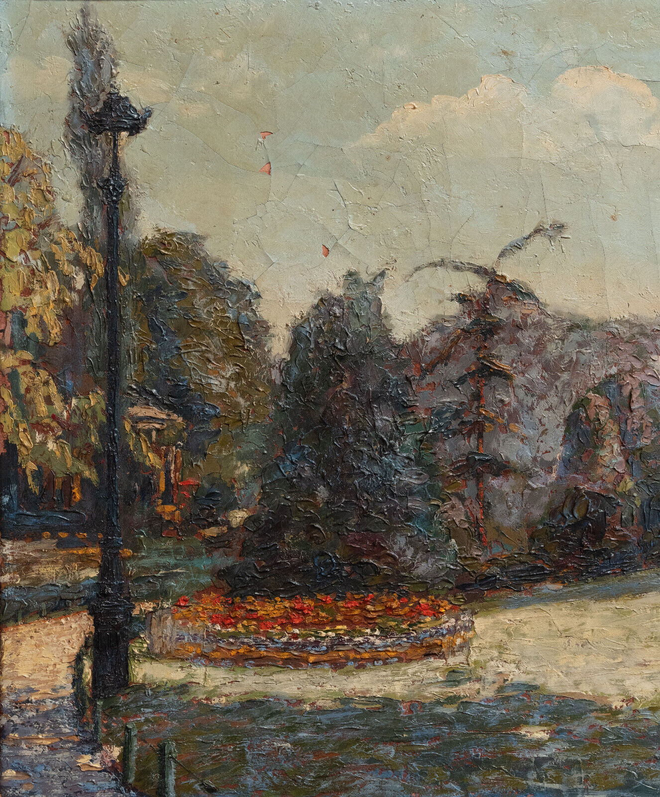 Oil on canvas by André Marait 1921 landscape flower garden XXth