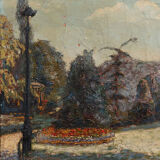 Oil on canvas by André Marait 1921 landscape flower garden XXth