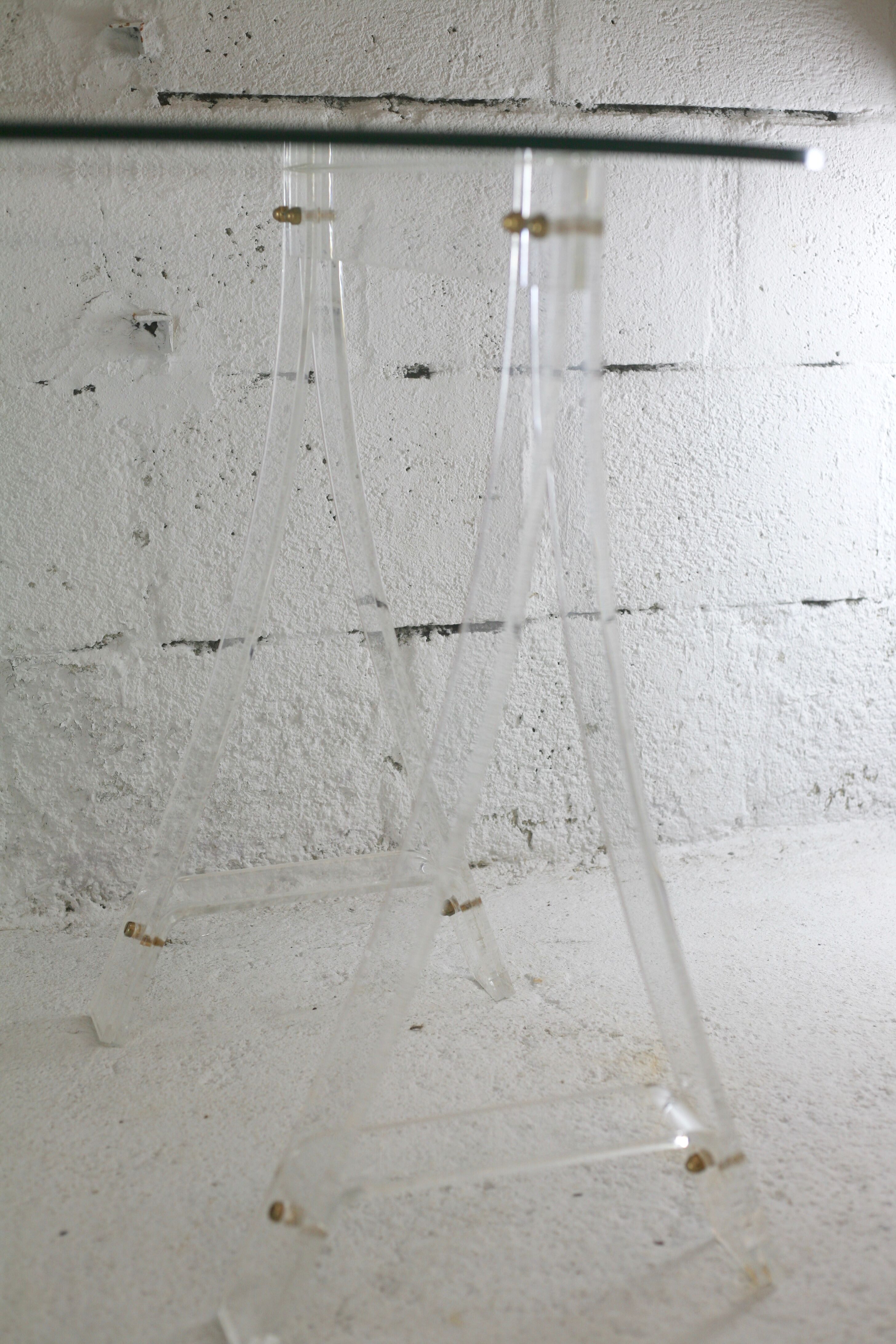 Office Plexiglas trestles, glass tray rounded edges, France, circa 1970
