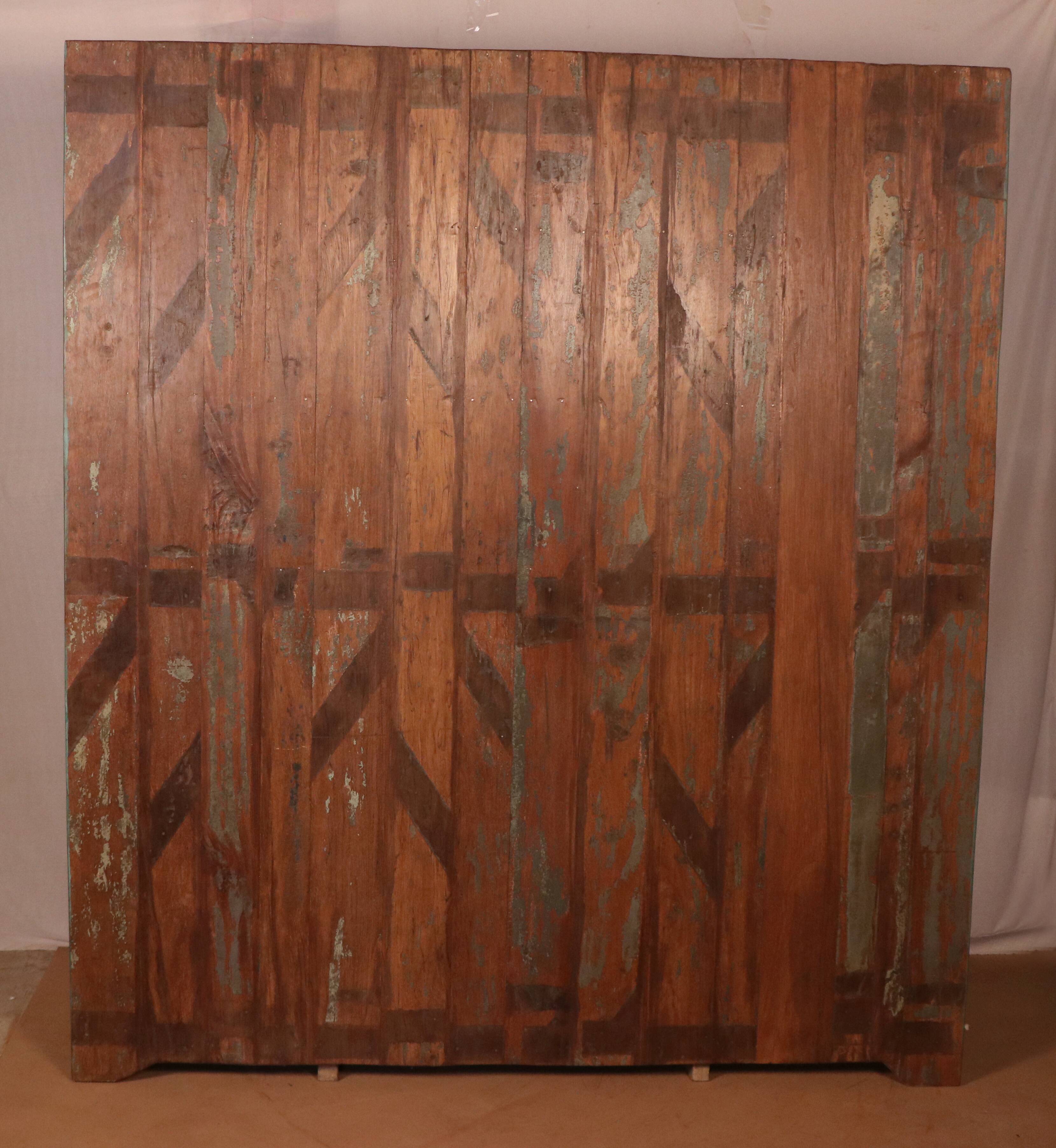 Old workshop shelf in original green-blue patina Burmese teak