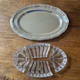 Antique serving dish, aperitif, starters, in Lippert crystal and metal