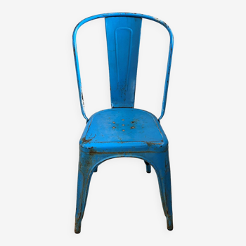 Authentic blue tolix metal chair by Xavier Pauchard vintage industrial 1950