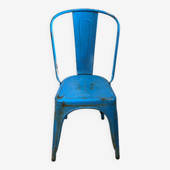 Authentique chaise métallique tolix bleu de Xavier Pauchard industriel vintage 1950