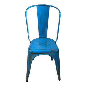 Authentic blue tolix metal chair by Xavier Pauchard vintage industrial 1950