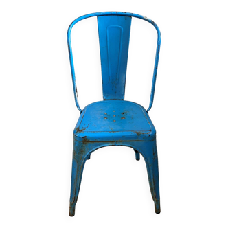 Authentique chaise métallique tolix bleu de Xavier Pauchard industriel vintage 1950