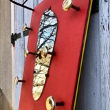 Coat rack red 1950 mirror free-form brass hooks