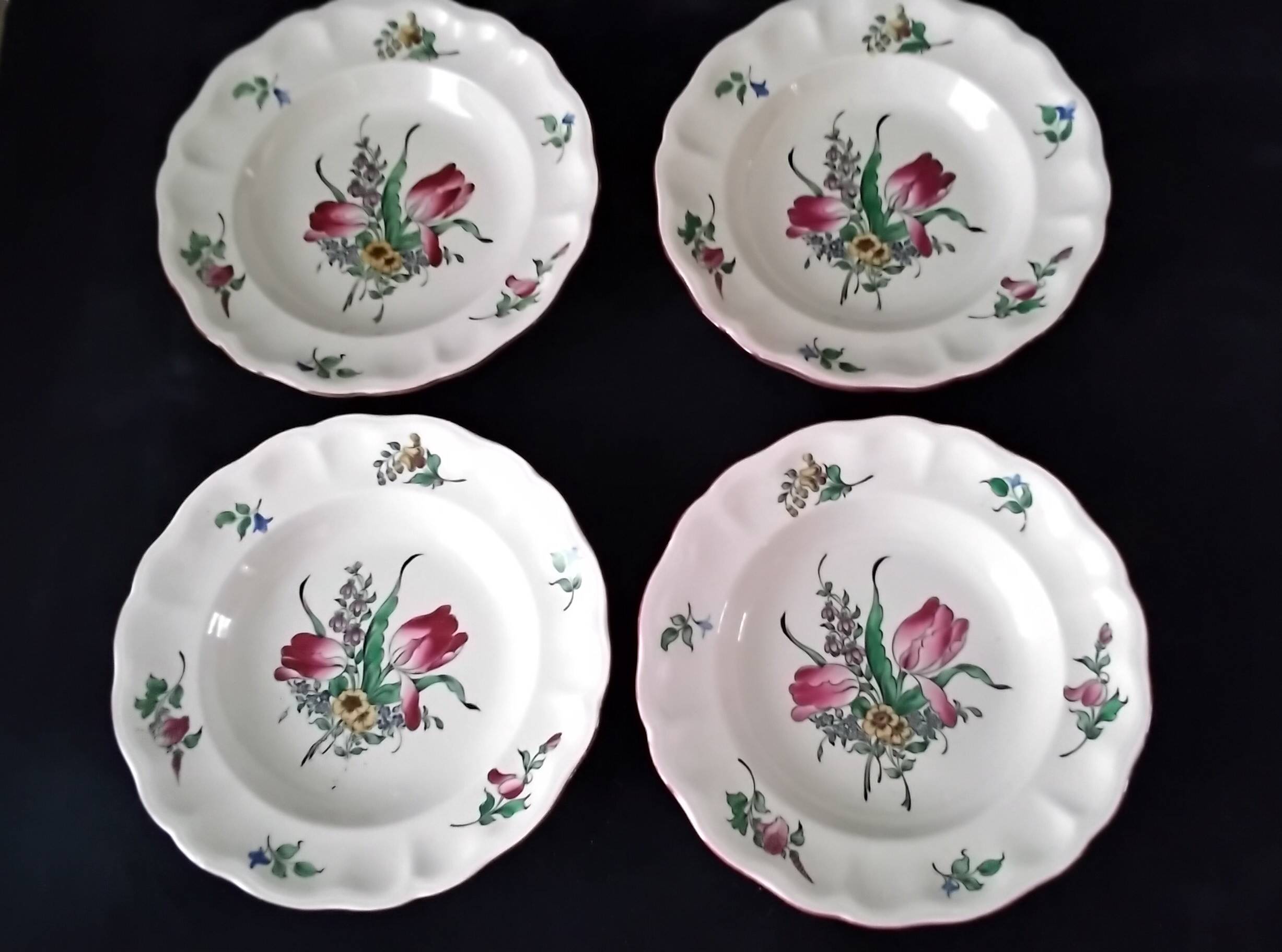 4 deep plates half porcelain from Lunéville KG Model "Réverbère"