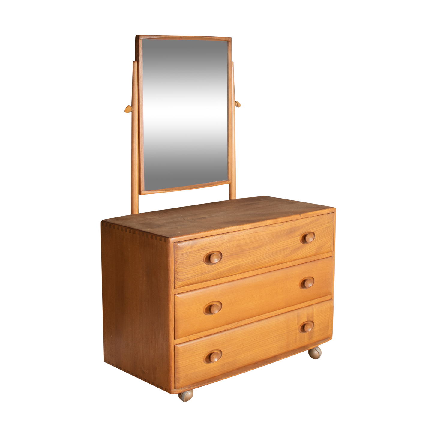 Vintage Restored Ercol Windsor Model 483 Vanity Chest Of Drawers With Mirror