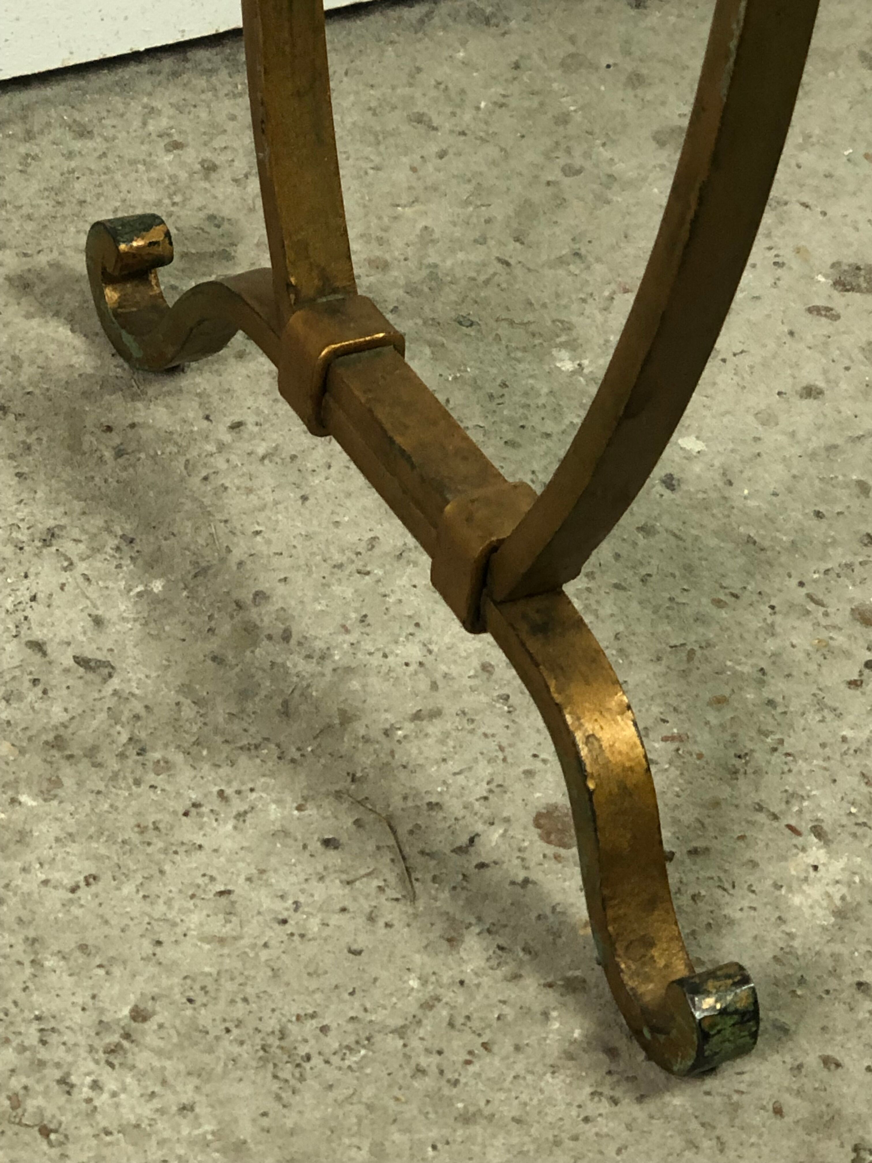 Review door / golden wrought iron sofa end and glass top 1950