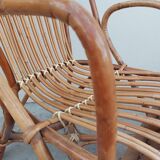 Set bench table and two armchairs in rattan 1950 vintage
