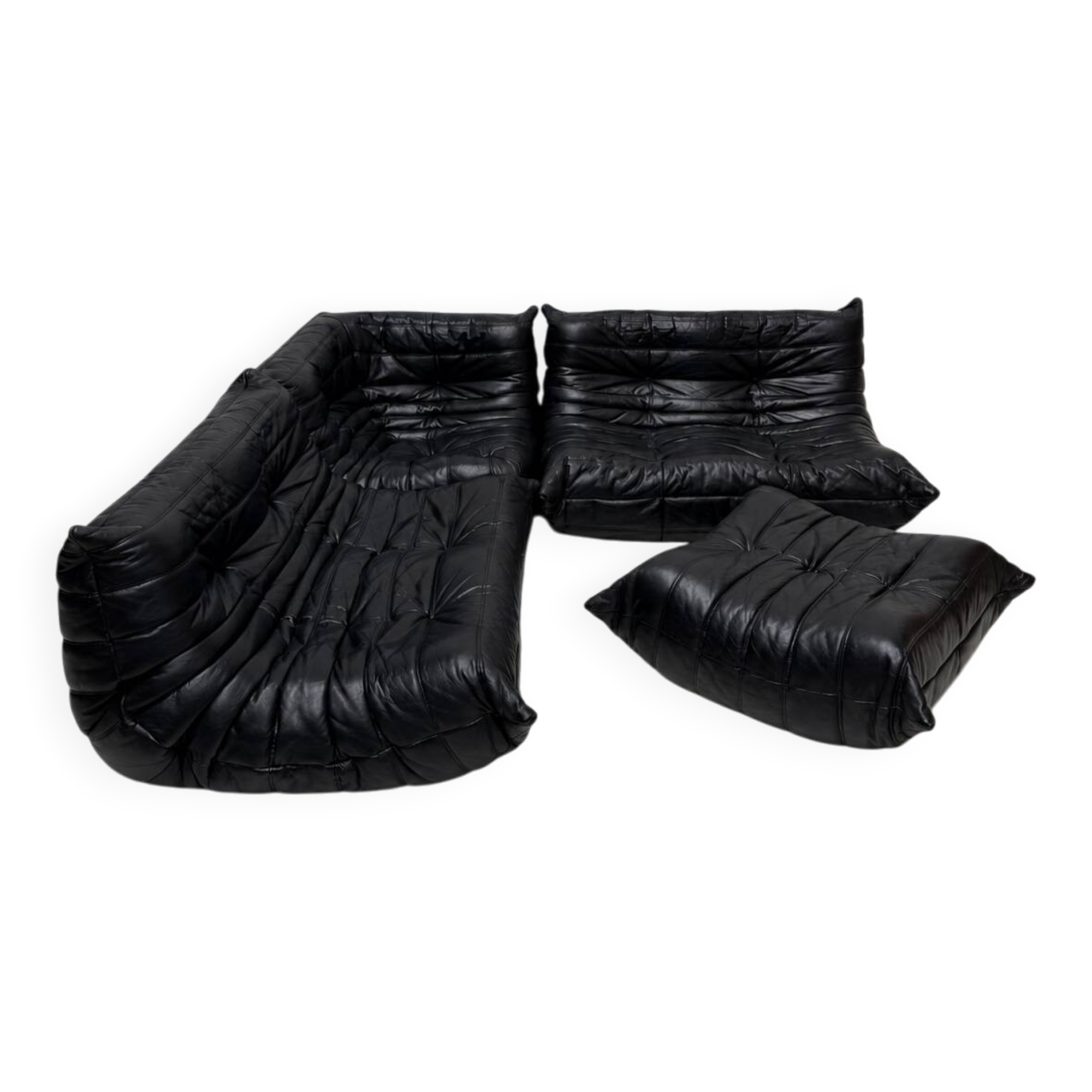 1990s vintage Togo set in black leather by Michel Ducaroy for Ligne Roset