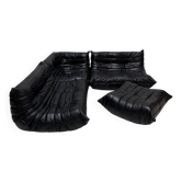 1990s vintage Togo set in black leather by Michel Ducaroy for Ligne Roset
