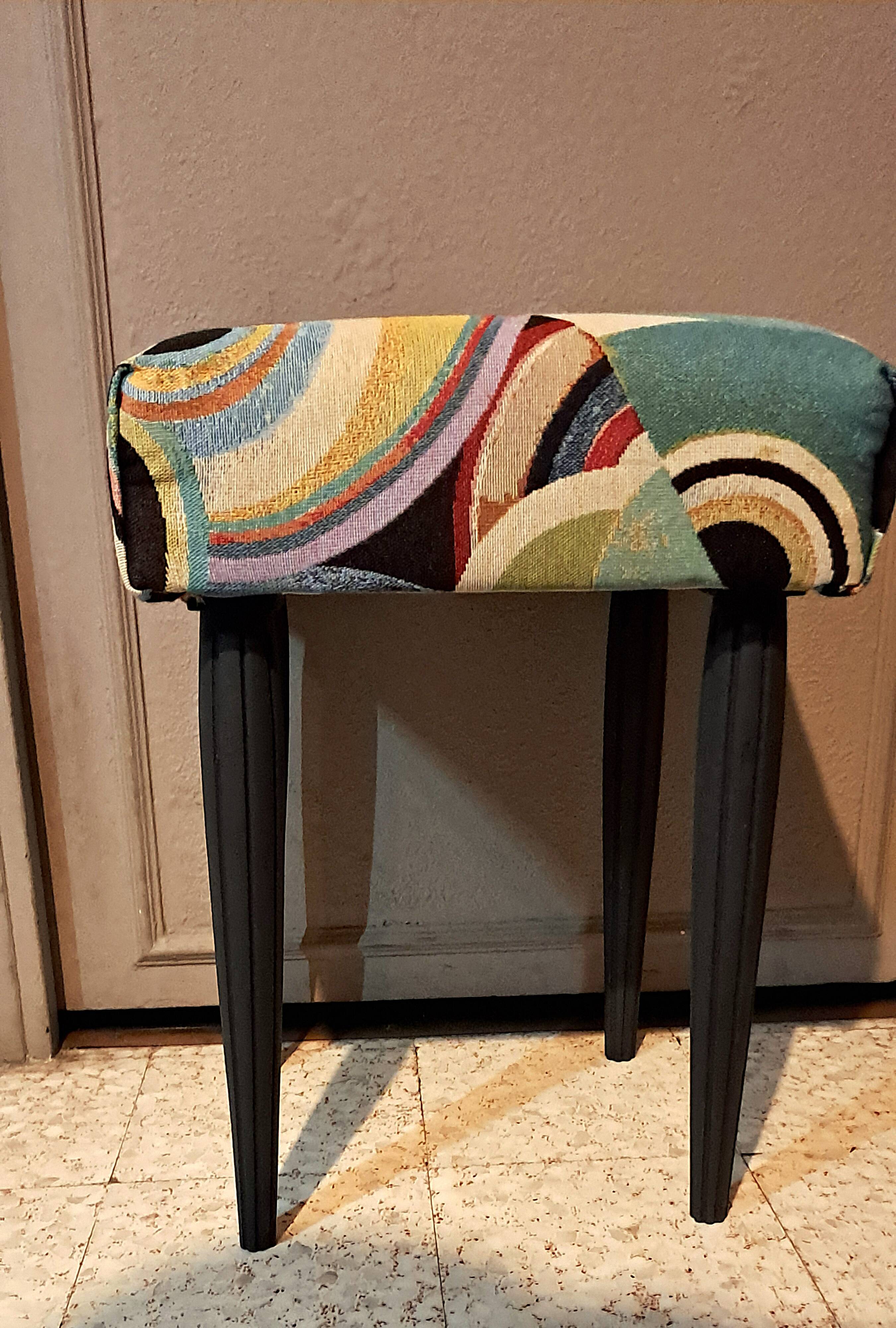Wooden stool, upholstery restoration, 20th century, occasional furniture
