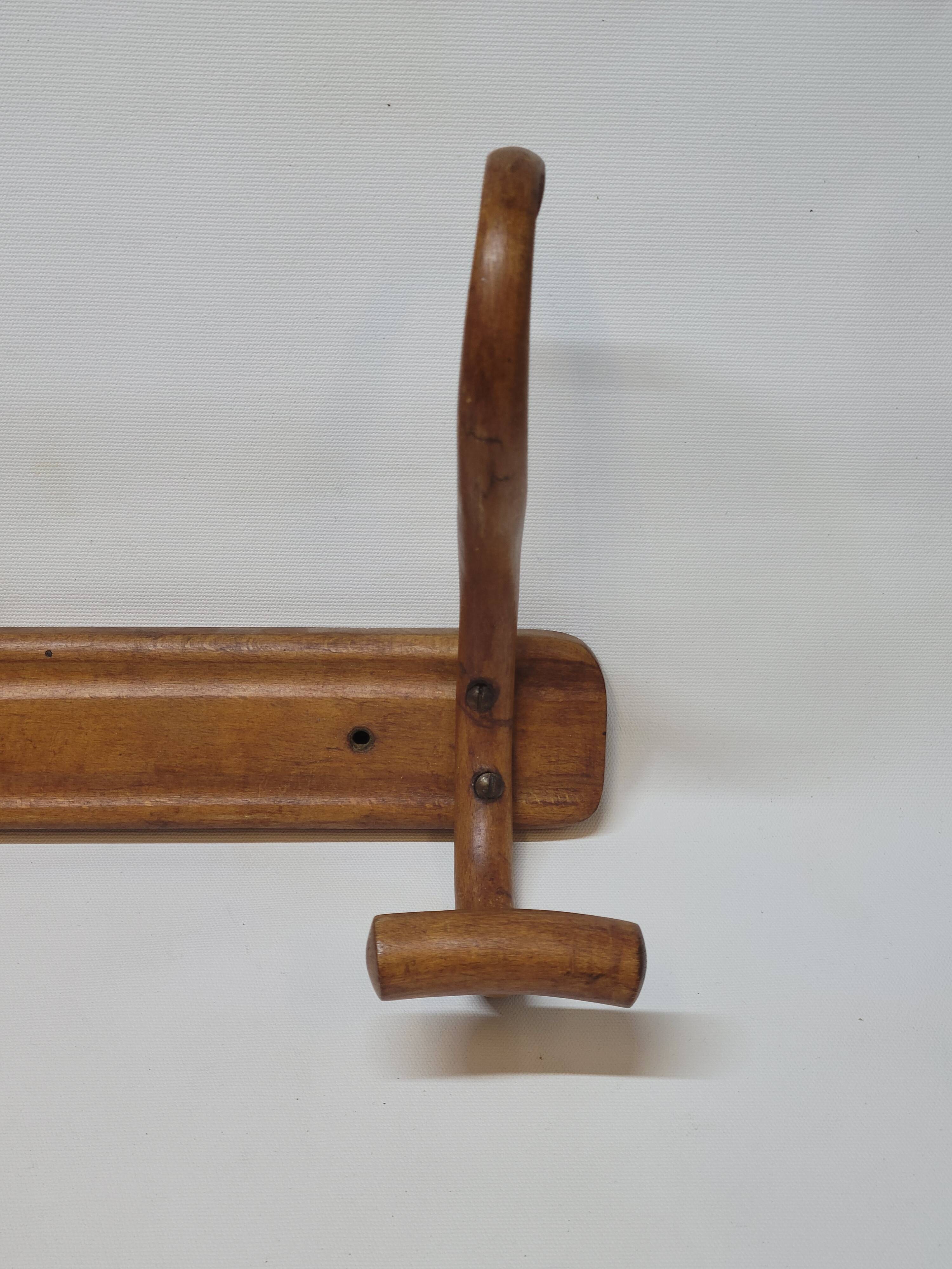 Double Bistro Coat Rack Curved Wooden Hanger Early 20th Century