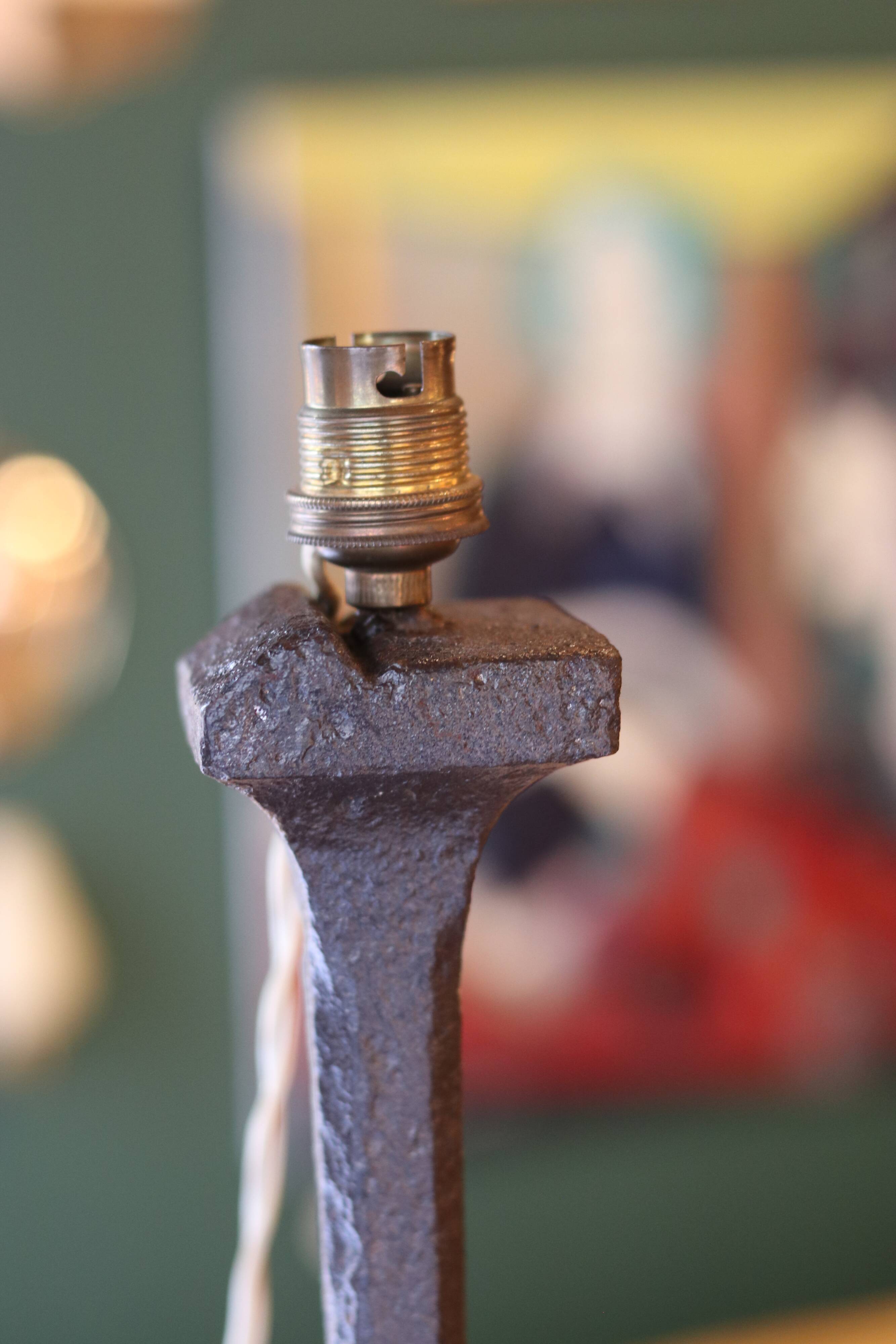 Brutalist style wrought iron lamp base, 1960