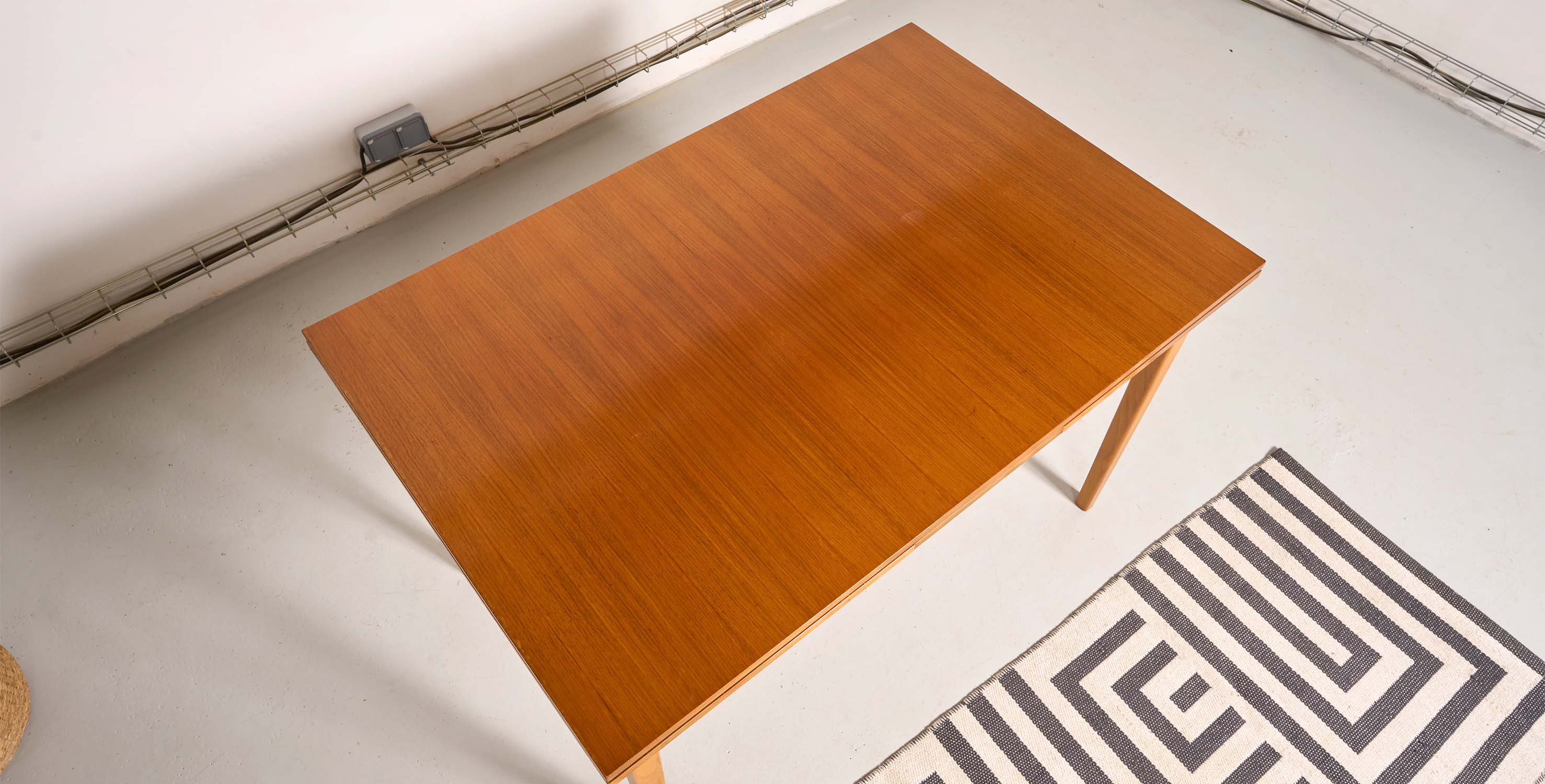 Vintage Scandinavian style dining table, side extensions