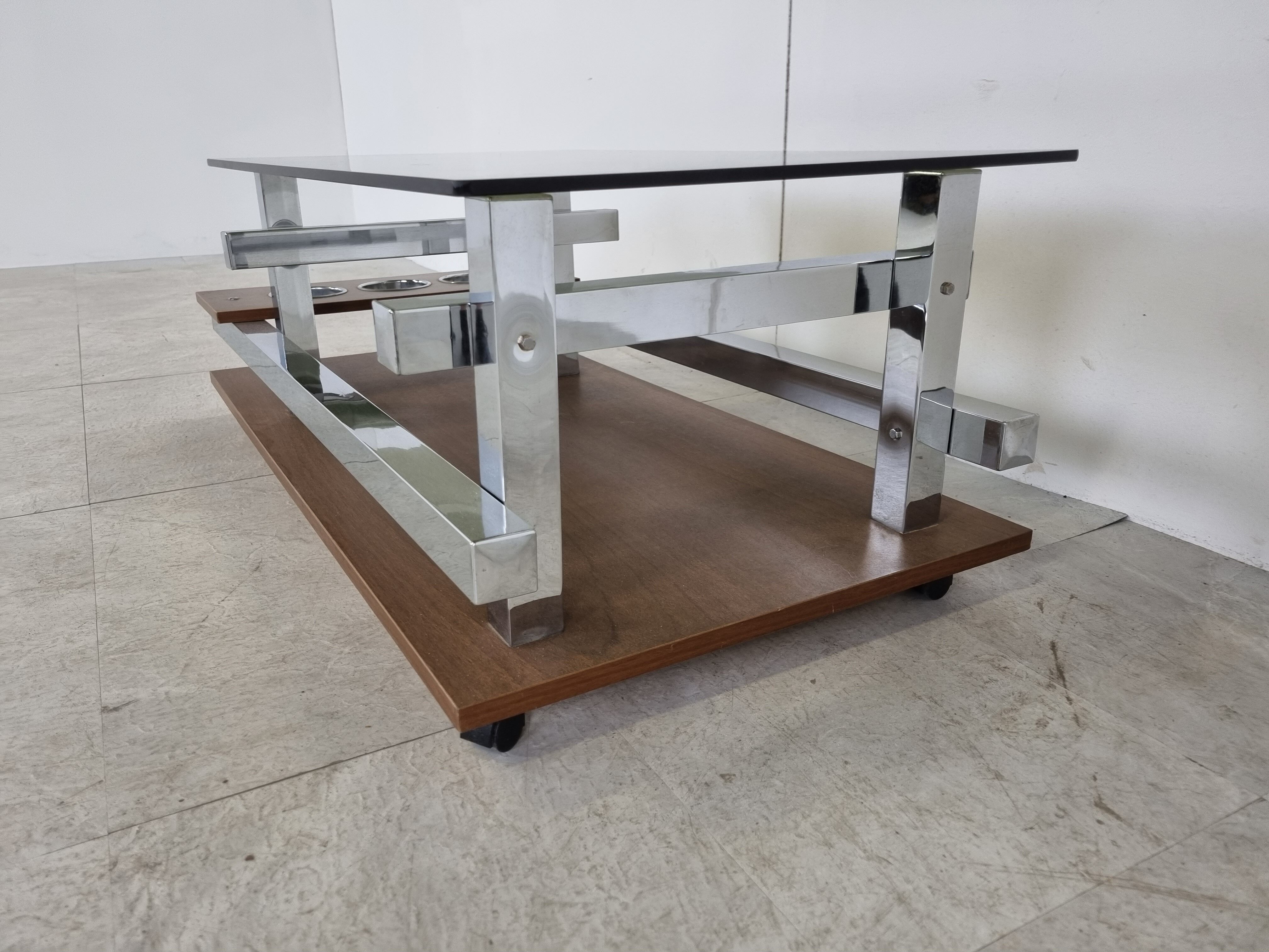 Vintage teak and chrome bar coffee table, 1960s