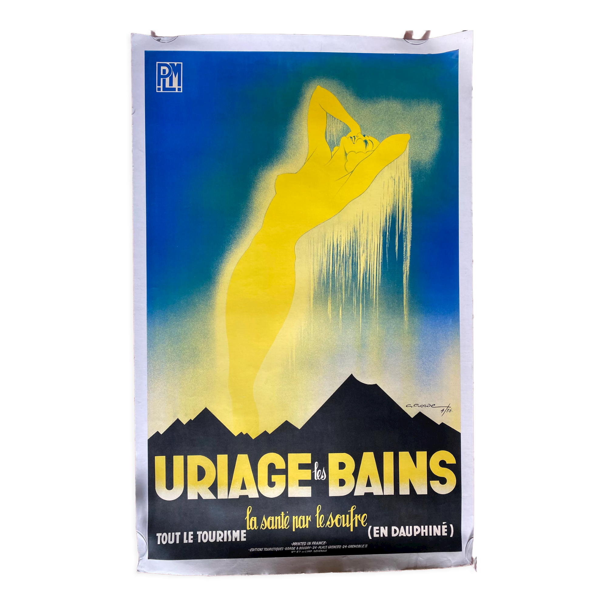 Original tourism poster "Uriage-les-Bains" health by sulfur 62x100cm 1936