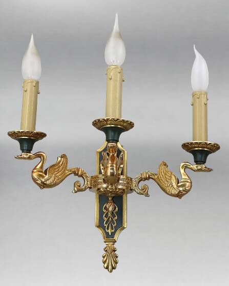 Pair of gold bronze wall lights in Empire style with three lights "Lucien Gau"