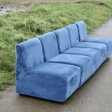 Modular sofa with 5 blue velvet armchairs, circa 1980