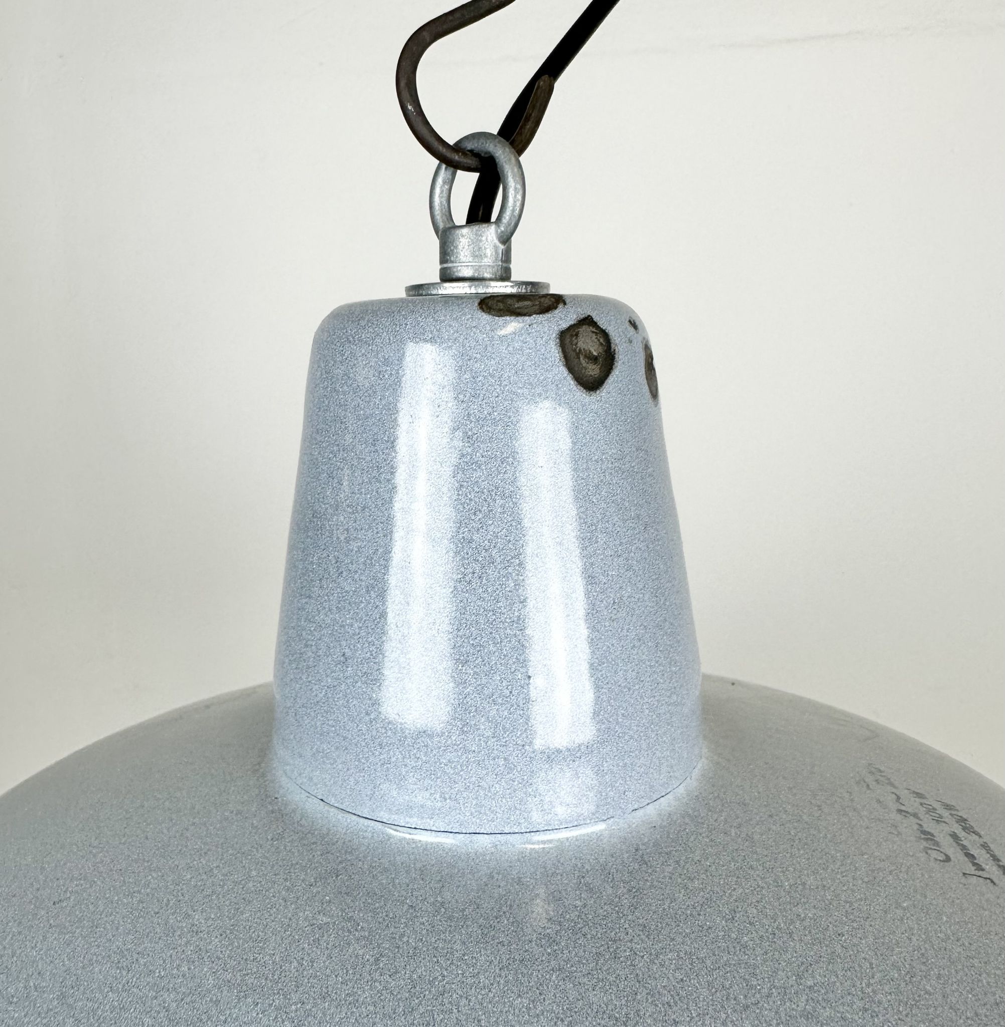Industrial grey enamel factory pendant lamp, 1960s