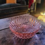 Art Deco pressed glass salad bowl in pink. 1930s–40s