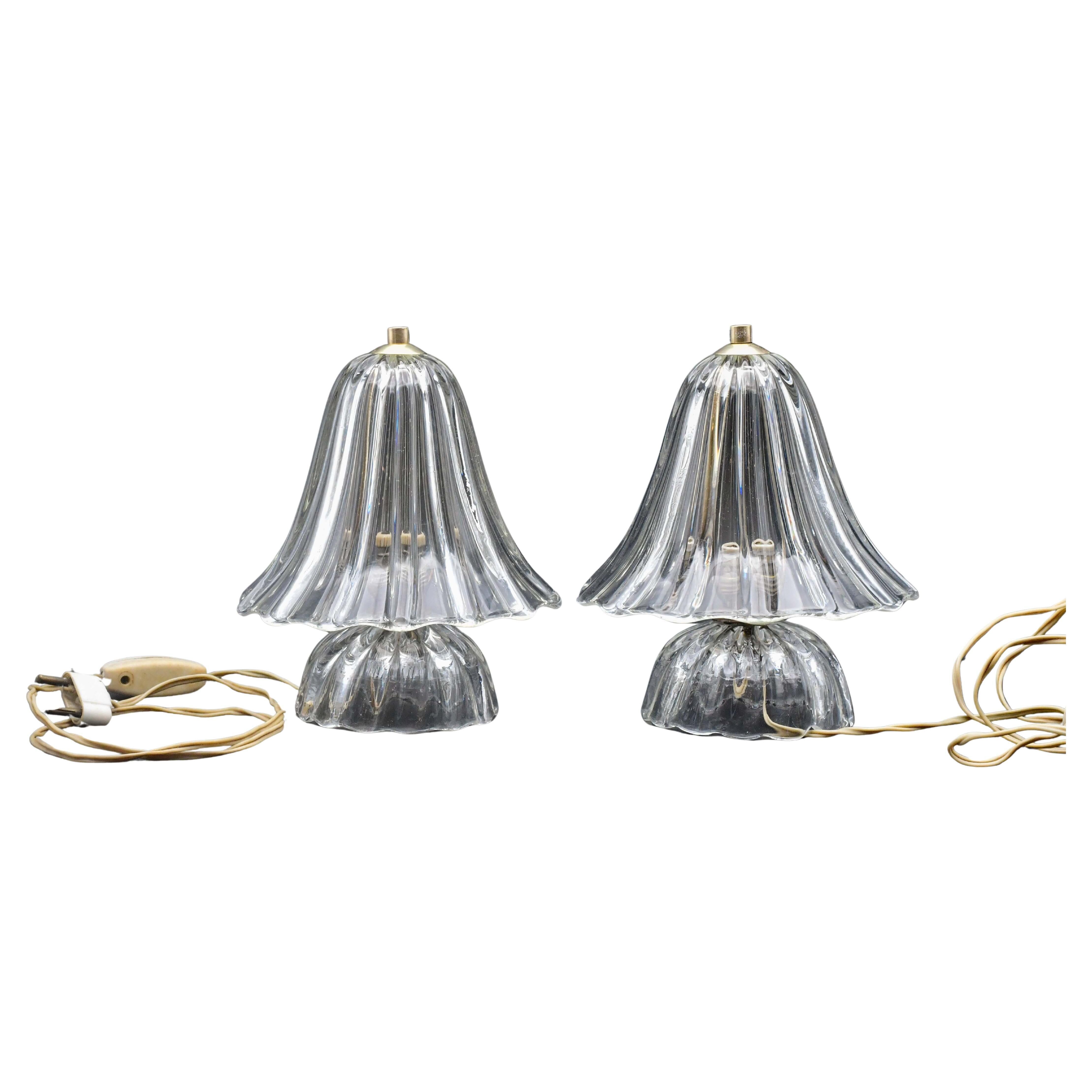 Set of 2 Art Deco Murano glass Barovier e Toso table lamps, 1950