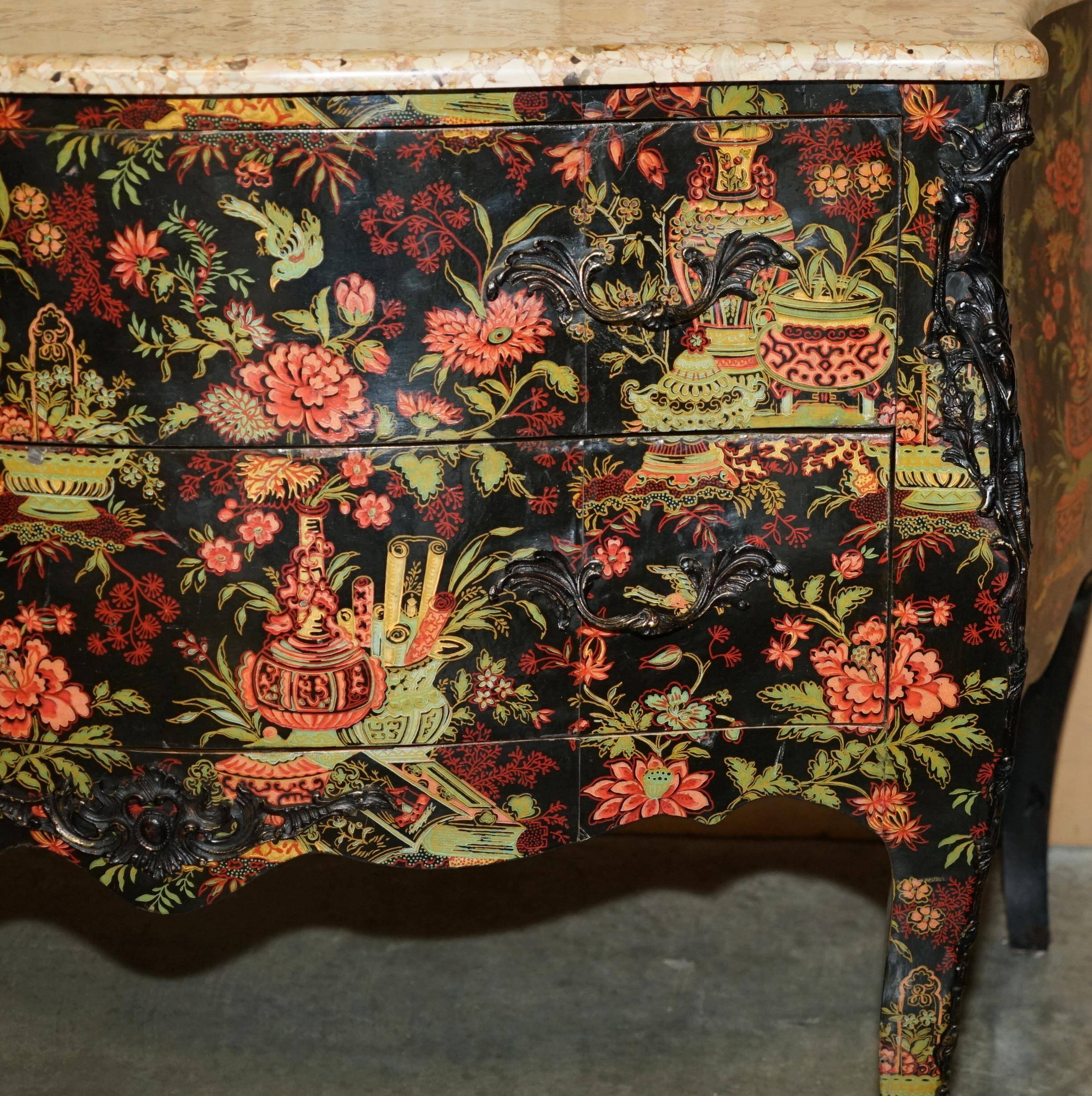 Antique Chinoiserie Commode Hand-Painted with Marble Top