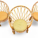 Set of 3 vintage rattan armchairs