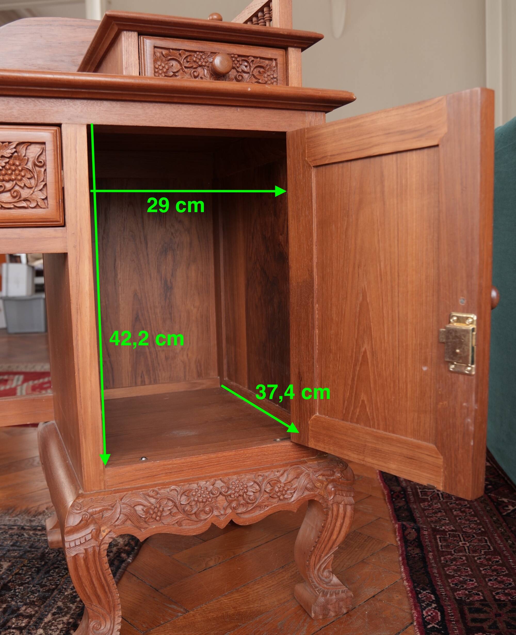 Vintage Vanity Desk, unique hand carved, Chiang Mai teak wood