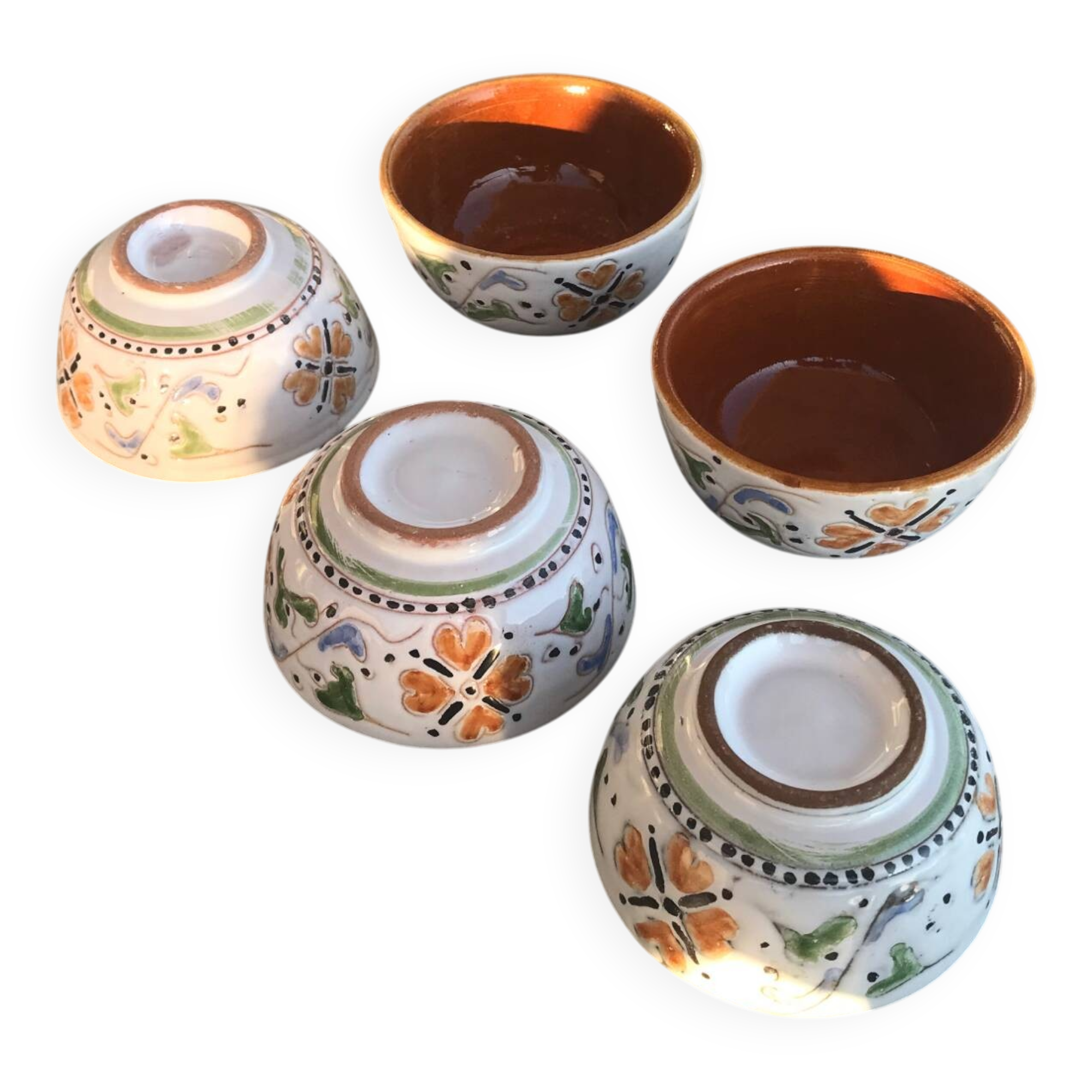 5 small vintage ramekins - glazed ceramic