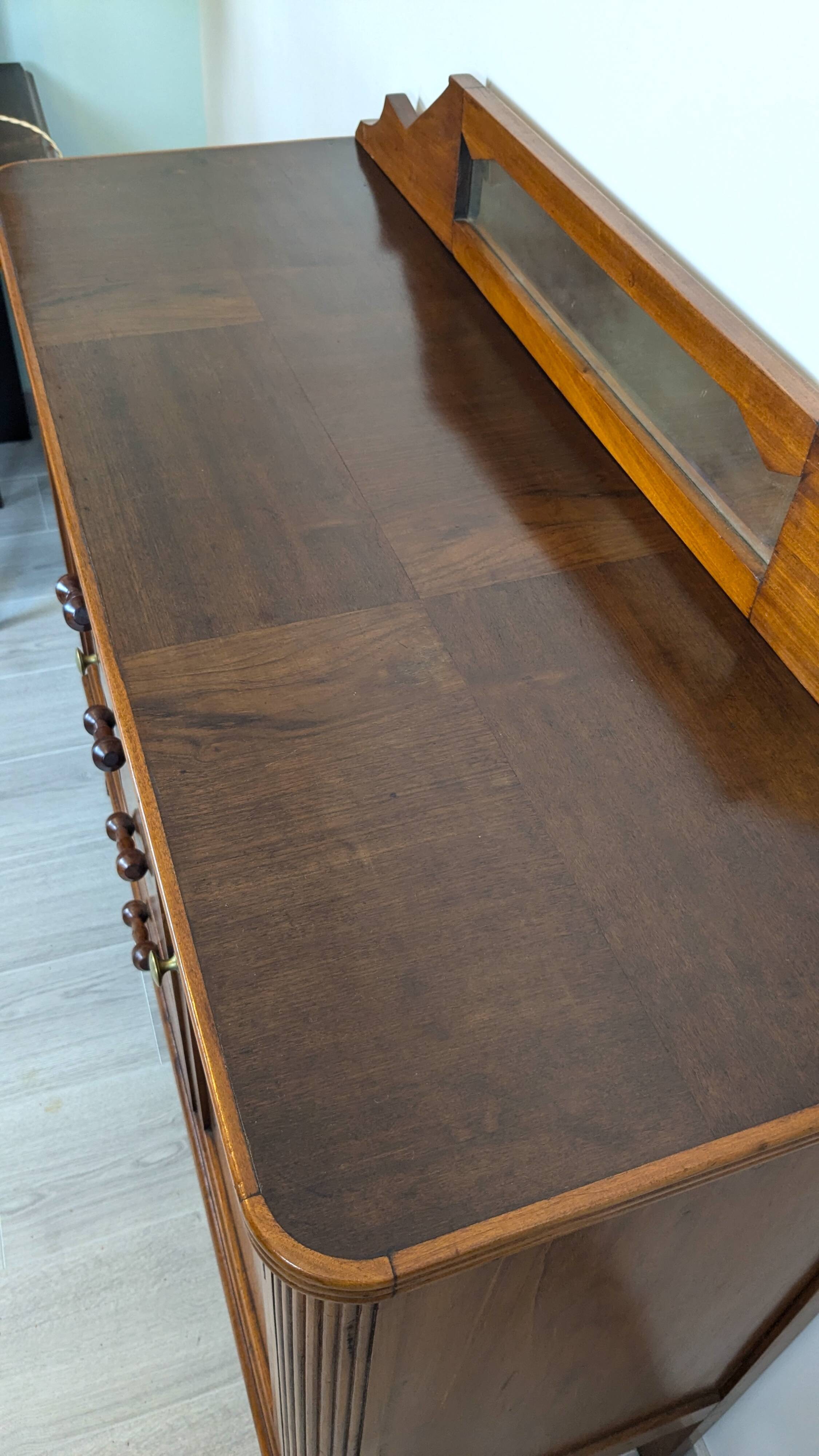 Art Deco mahogany sideboard – 4 drawers, 2 doors, beveled mirror, 1930s